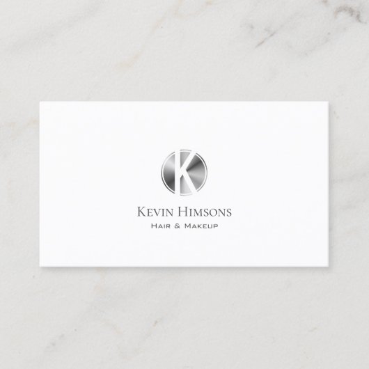 Klassieke witte zilver met monogram en foto visitekaartje (Voorkant)