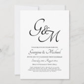 Klassieke witte zwarte monogram trouwkaart kaart (Voorkant)