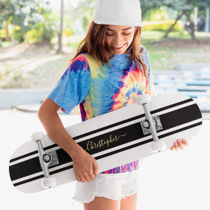 Klassieke witte zwarte races gouden monogram persoonlijk skateboard
