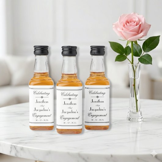 Klassieke Witte Zwarte Script Rand Trouwring Mini Likeurfles Etiket