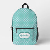 Klassieke witte Zwitserse polka stippen op Blauwgr Bedrukte Rugzak (Voorkant)