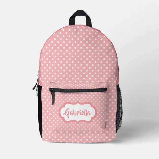 Klassieke witte Zwitserse polka stippen op perzik Bedrukte Rugzak (Voorkant)