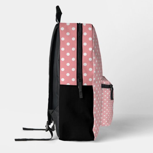 Klassieke witte Zwitserse polka stippen op perzik Bedrukte Rugzak (Links)