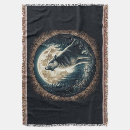 Klassieke,  wolf & moon deken (Voorkant Verticaal)