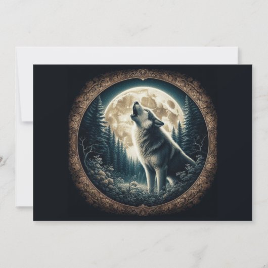 Klassieke, wolf & moon feestdagenkaart (Voorkant)