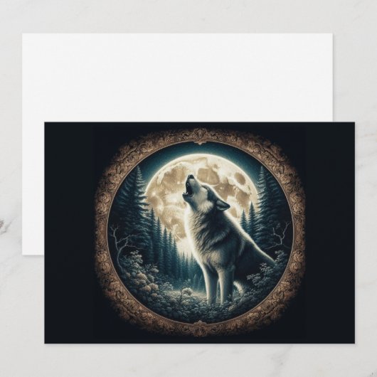 Klassieke, wolf & moon feestdagenkaart (Voorkant / Achterkant)