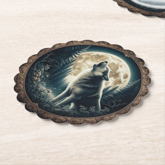 Klassieke,  wolf & moon kartonnen onderzetters (Gekanteld)