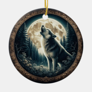 Klassieke,  wolf & moon keramisch ornament