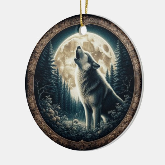 Klassieke, wolf & moon keramisch ornament (Links)