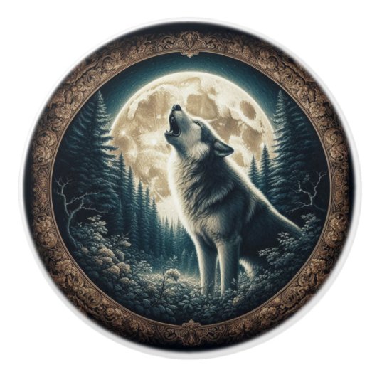 Klassieke,  wolf & moon keramische knop (Voorkant)