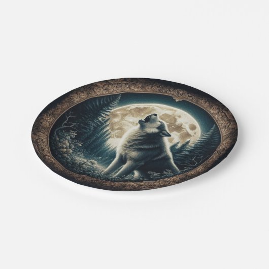 Klassieke,  wolf & moon papieren bordje (Gekanteld)