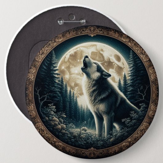 Klassieke, wolf & moon ronde button 6,0 cm (Voorkant /achterkant)
