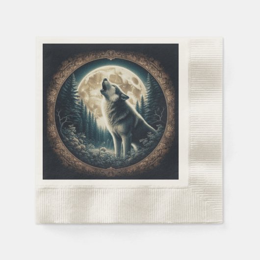 Klassieke,  wolf & moon servet (Voorkant)