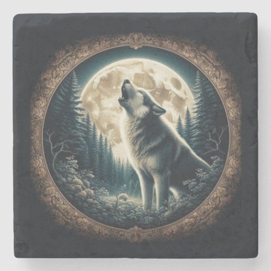 Klassieke, wolf & moon stenen onderzetter (Voorkant)