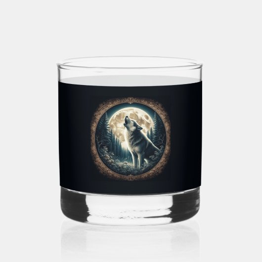 Klassieke,  wolf & moon whisky glas (Achterkant)