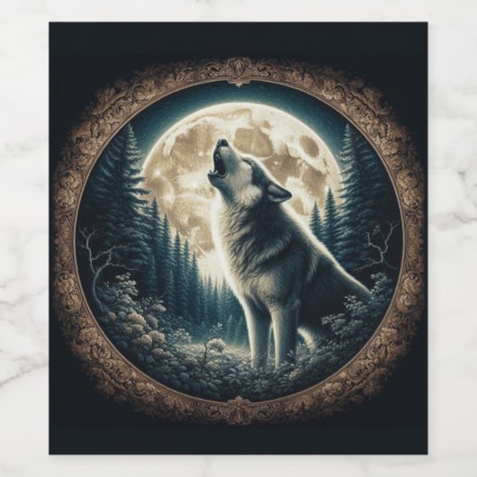 Klassieke, wolf & moon wijn etiket (Enkel label)