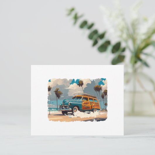 Klassieke Woody Wagon Briefkaart (Staand voorkant)