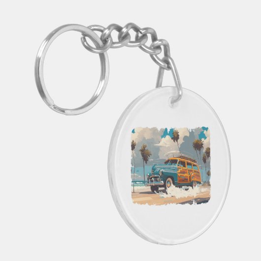 Klassieke Woody Wagon Sleutelhanger (Voorkant Links)