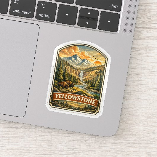 Klassieke Yellowstone Berg Waterval Wildernis Sticker (Detail)
