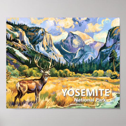 Klassieke Yosemite Half Dome Dier Herten Van Gogh Poster (Voorkant)