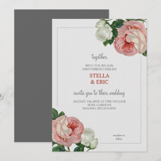 Klassieke Zacht Roze en Witte Rozen bruiloft Kaart (Voorkant / Achterkant)