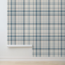 Klassieke zachte blauwe en beige ruit behang