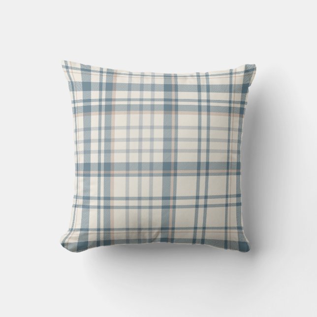 Klassieke zachte blauwe en beige ruit kussen (Voorkant)