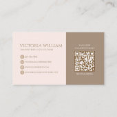 Klassieke zachte neutrale beige script QR-code Visitekaartje (Achterkant)