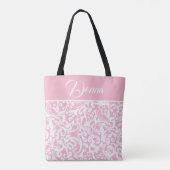 Klassieke zachte roze en witte stijlvolle Floral Tote Bag (Achterkant)