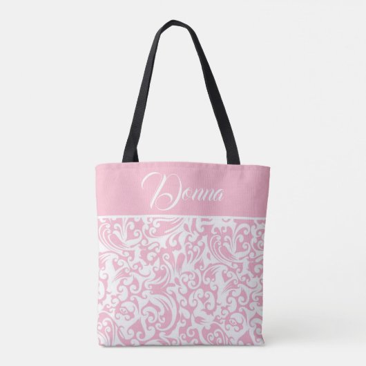 Klassieke zachte roze en witte stijlvolle Floral Tote Bag (Achterkant)
