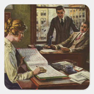 Klassieke zakelijke bespreking, kantoor met leidin vierkante sticker