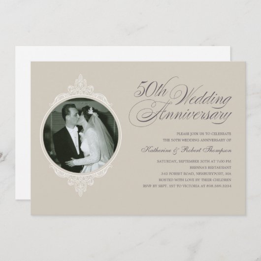 Klassieke zandstenen uitnodigingen voor 50ste verj (Voorkant / Achterkant)