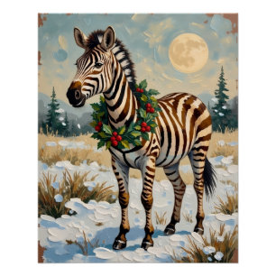 Klassieke Zebra in Besneeuwd Kerstveld Perfect Poster