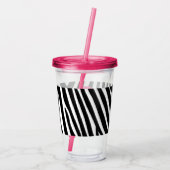 Klassieke zebra strepen helder roze monogram acryl drinkbeker (Achterkant)