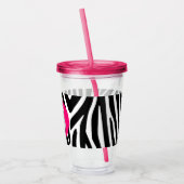 Klassieke zebra strepen helder roze monogram acryl drinkbeker (Links)