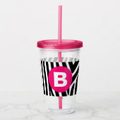 Klassieke zebra strepen helder roze monogram acryl drinkbeker (Voorkant)