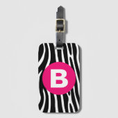 Klassieke zebra strepen helder roze monogram bagagelabel (Voorkant (verticaal))
