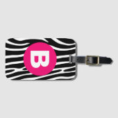 Klassieke zebra strepen helder roze monogram bagagelabel (Voorkant (horizontaal))
