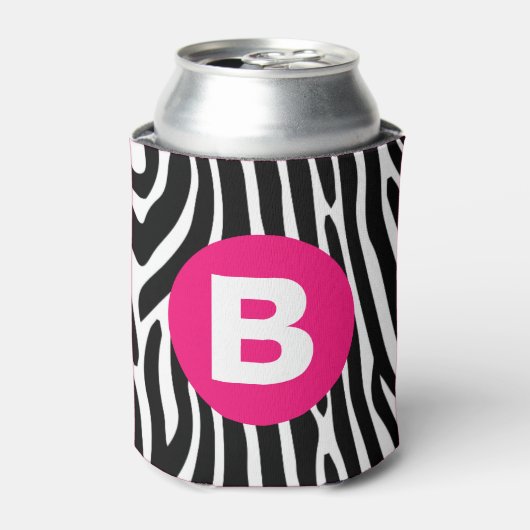 Klassieke zebra strepen helder roze monogram blikjeskoeler (Blikje Voorkant)