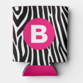 Klassieke zebra strepen helder roze monogram blikjeskoeler (Voorkant)