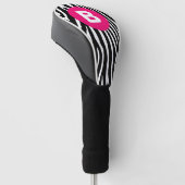 Klassieke zebra strepen helder roze monogram golfheadcover (Schuin)