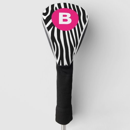 Klassieke zebra strepen helder roze monogram golfheadcover (Voorkant)