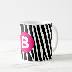 Klassieke zebra strepen helder roze monogram koffiemok