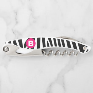 Klassieke zebra strepen helder roze monogram kurkentrekker