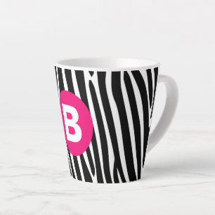 Klassieke zebra strepen helder roze monogram latte mok