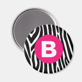 Klassieke zebra strepen helder roze monogram magneet (Voorkant / Achterkant)