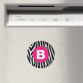 Klassieke zebra strepen helder roze monogram magneet (Insitu (Vaatwasser))