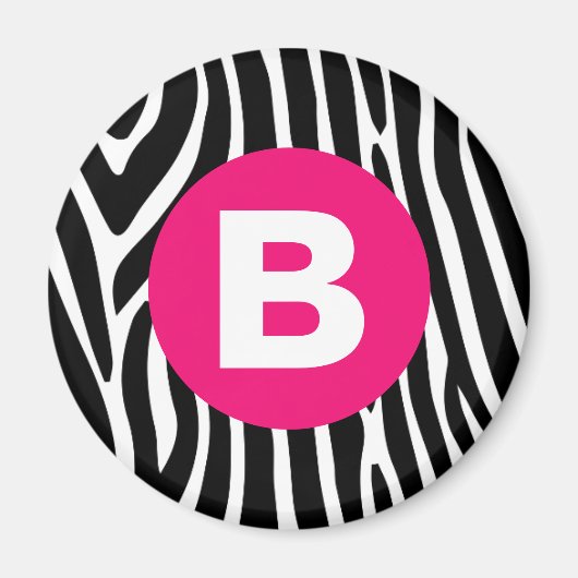 Klassieke zebra strepen helder roze monogram magneet (Voorkant)