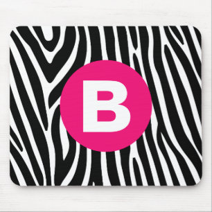 Klassieke zebra strepen helder roze monogram muismat