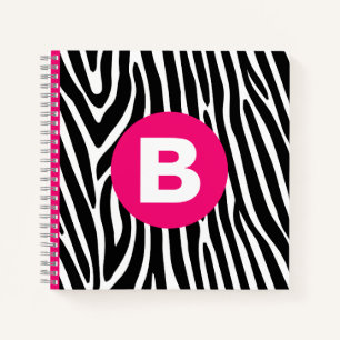 Klassieke zebra strepen helder roze monogram notitieboek